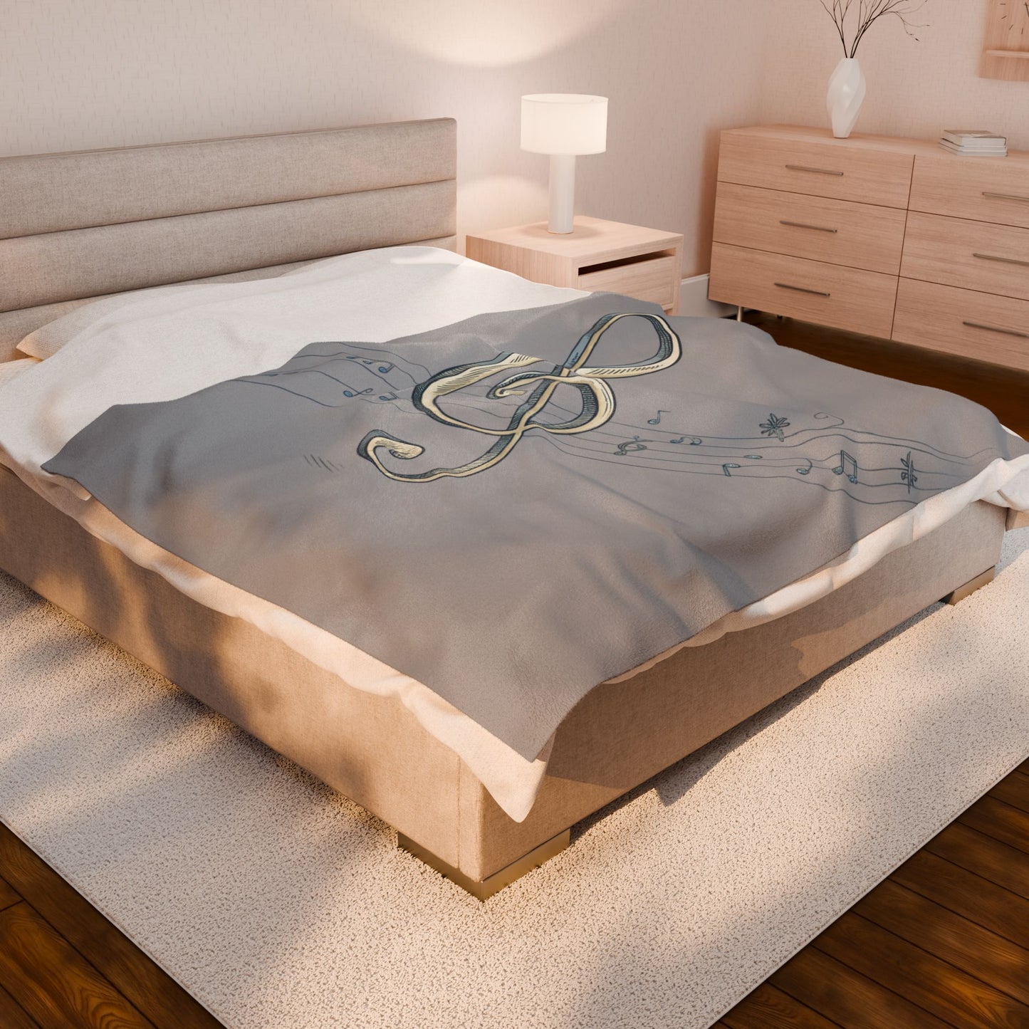 MUSICAL WHIMISCAL NOTES Velveteen Plush Blanket | Cozy Gift for Music Lovers, Home Decor, Birthday, Relaxation, Concerts | 2 SIZES