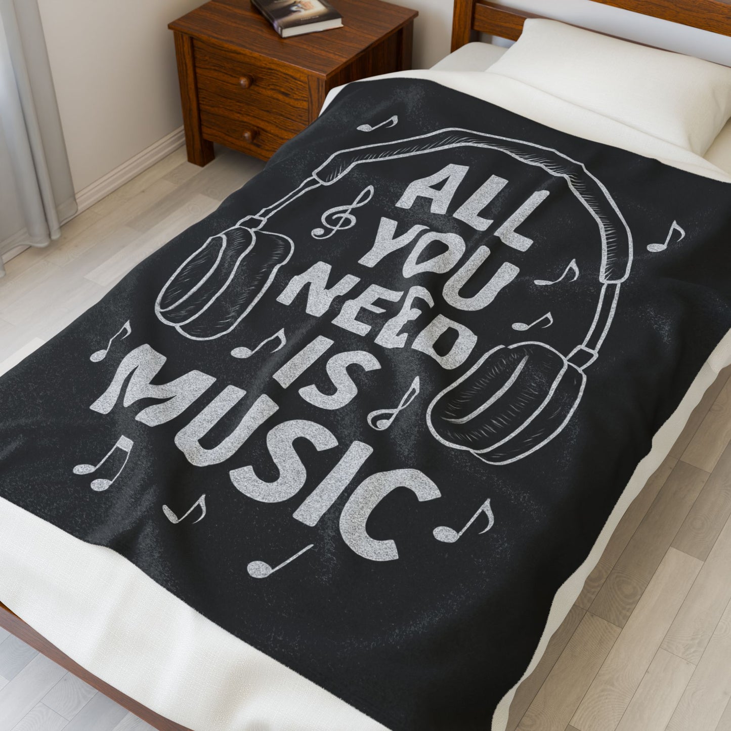 ALL YOU NEED IS MUSIC Velveteen Plush Blanket β Cozy Gift for Music Lovers, Home Decor, Birthday, Relaxation, Concerts | 2 SIZES