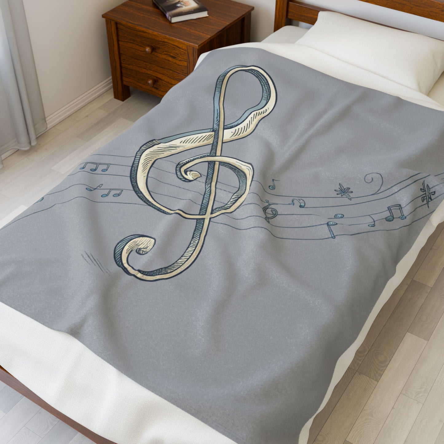 MUSICAL WHIMISCAL NOTES Velveteen Plush Blanket | Cozy Gift for Music Lovers, Home Decor, Birthday, Relaxation, Concerts | 2 SIZES