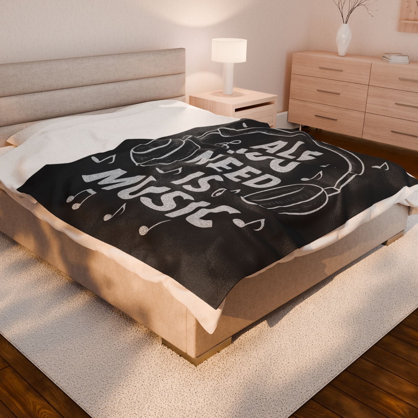 ALL YOU NEED IS MUSIC Velveteen Plush Blanket β Cozy Gift for Music Lovers, Home Decor, Birthday, Relaxation, Concerts | 2 SIZES