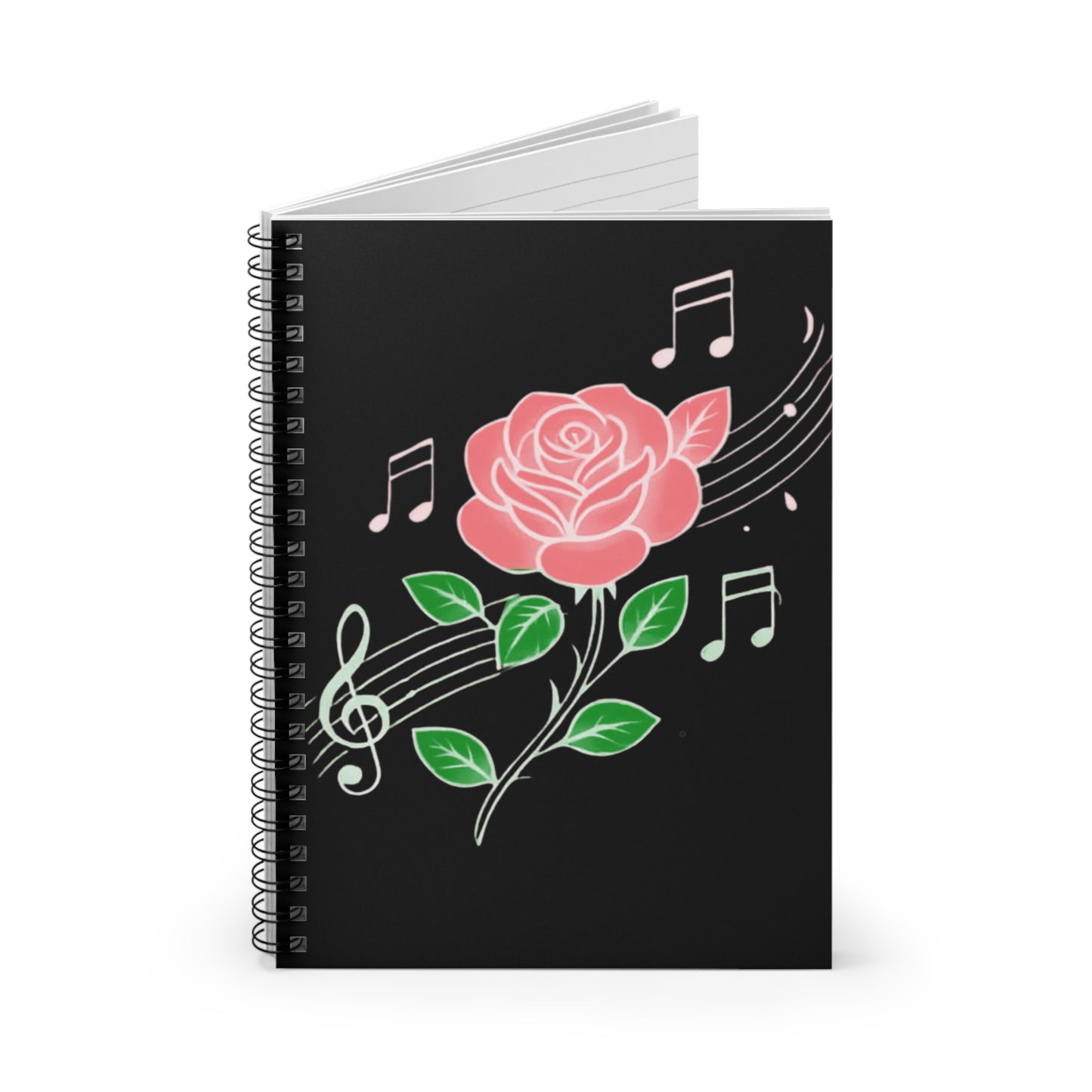 ROSE & MUSIC Spiral Notebook - Perfect for Students, Journal Lovers, Musicians, Gifts, Floral Design, Back to School