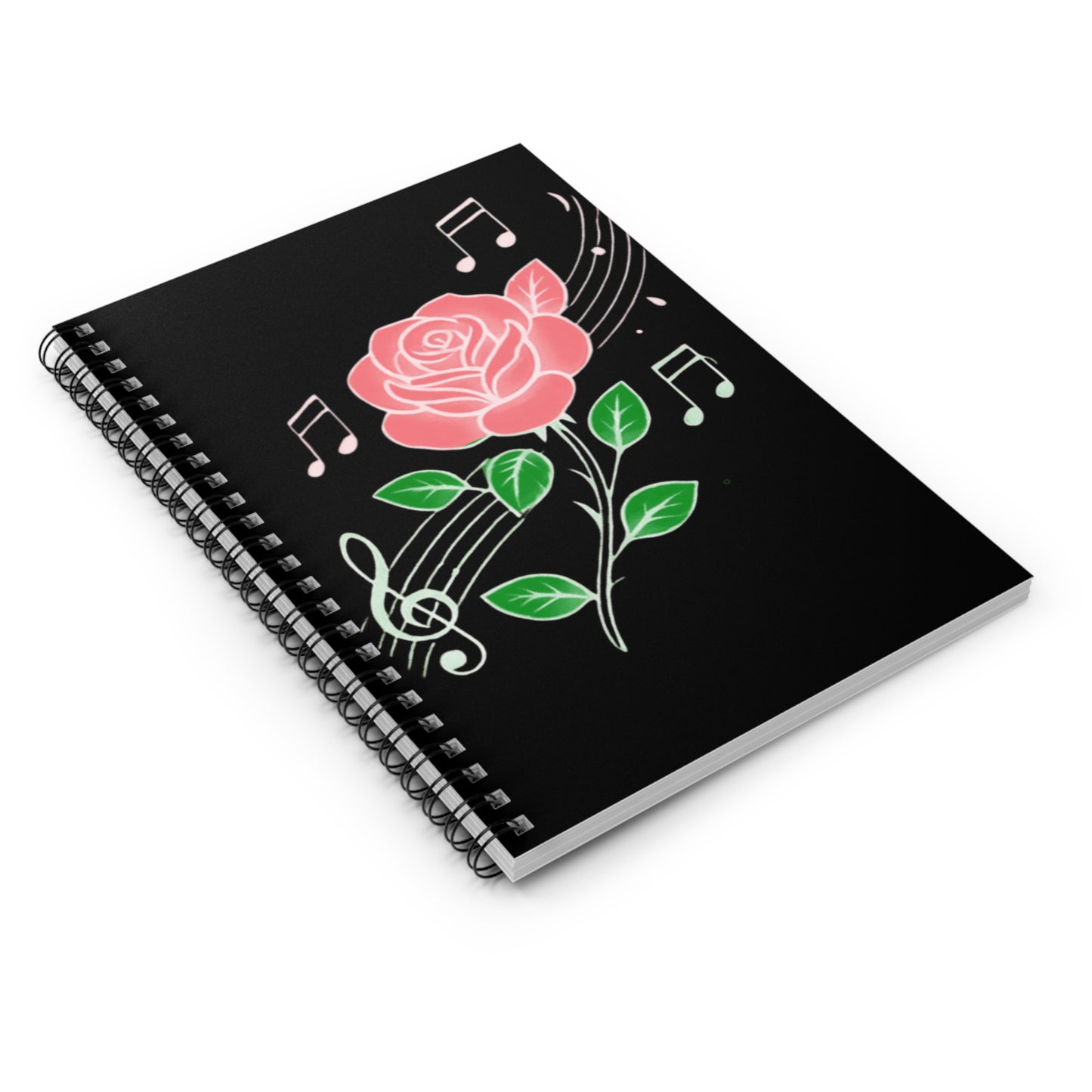 ROSE & MUSIC Spiral Notebook - Perfect for Students, Journal Lovers, Musicians, Gifts, Floral Design, Back to School