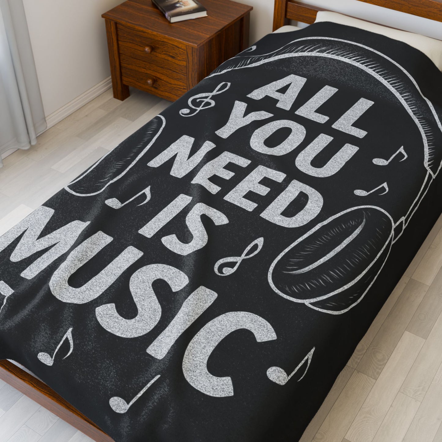 ALL YOU NEED IS MUSIC Velveteen Plush Blanket β Cozy Gift for Music Lovers, Home Decor, Birthday, Relaxation, Concerts | 2 SIZES