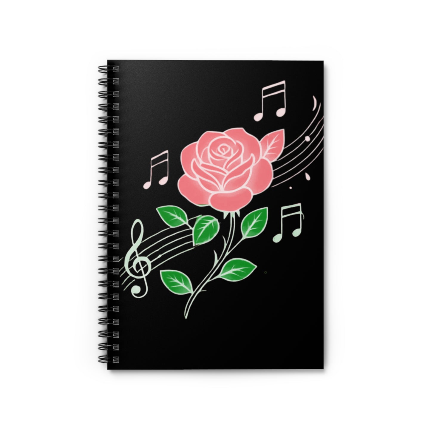 ROSE & MUSIC Spiral Notebook - Perfect for Students, Journal Lovers, Musicians, Gifts, Floral Design, Back to School