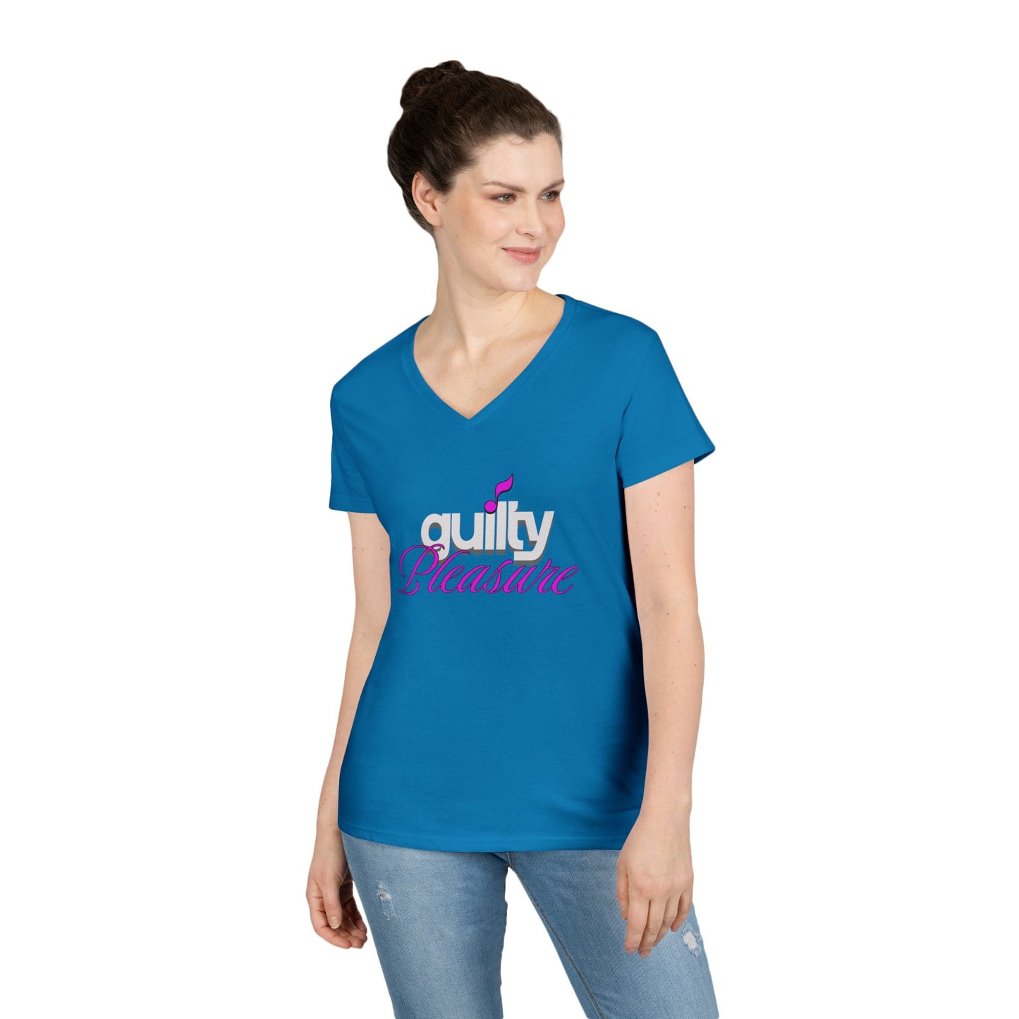 GUILTY PLEASURE | Lady's V-Neck | T-SHIRT - 6 colors - 4 sizes | Celebrate your sound with a wink and a vibe.