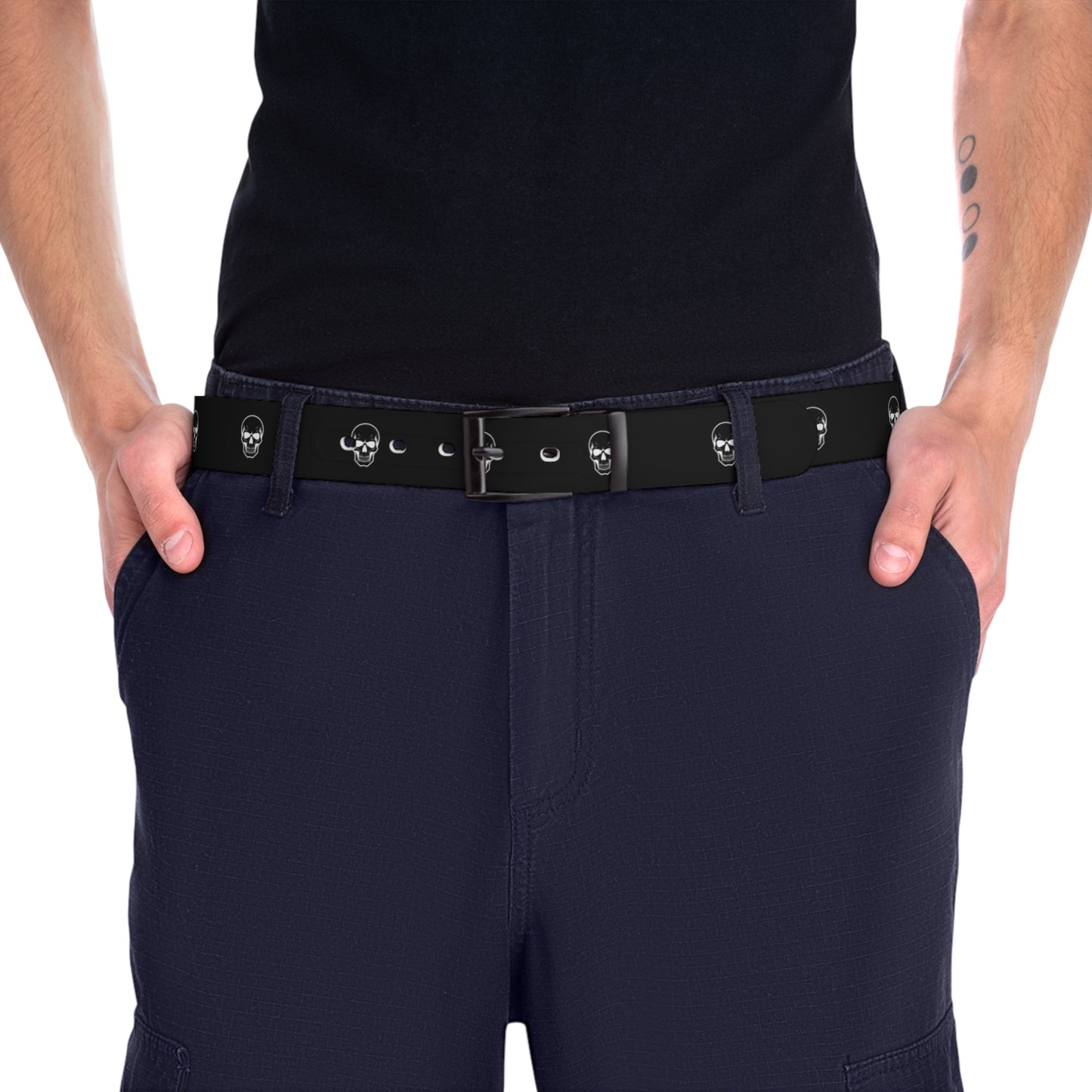 SKULL RHYTHM Accent Belt — Graphic Black Leather Waist Belt for Musicians & Alternative Style