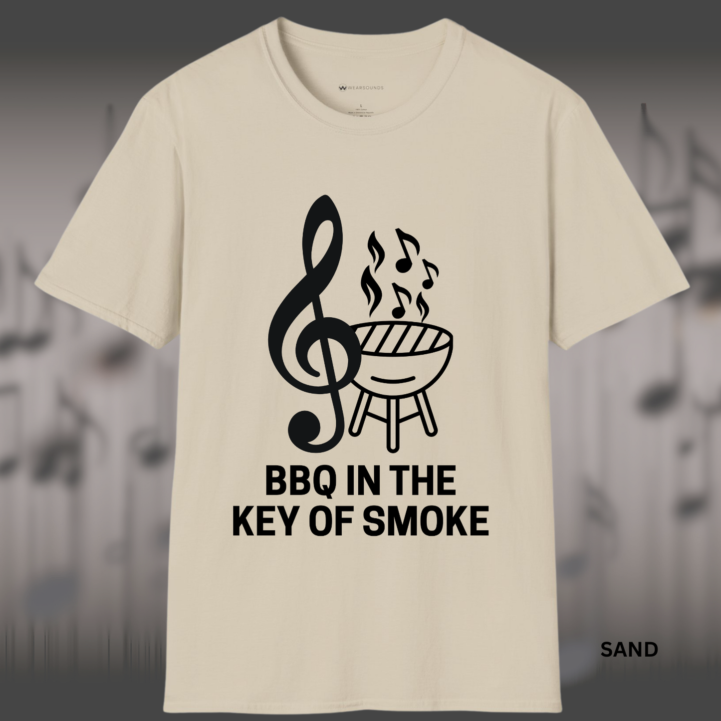 BBQ IN THE KEY OF SMOKE | T-SHIRT - 7 colors - 9 sizes | Light the coals and crank the tunes — grab this design now and bring harmony to your next cookout!