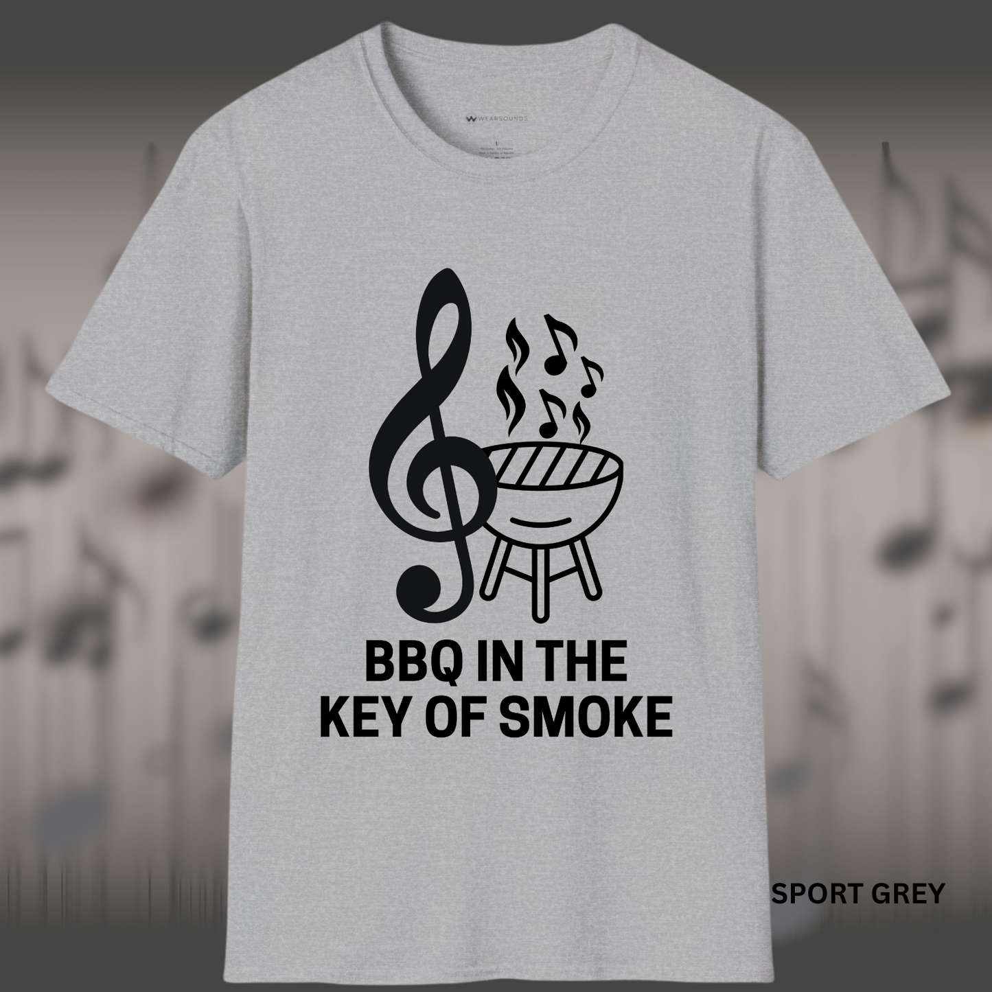 BBQ IN THE KEY OF SMOKE | T-SHIRT - 7 colors - 9 sizes | Light the coals and crank the tunes — grab this design now and bring harmony to your next cookout!