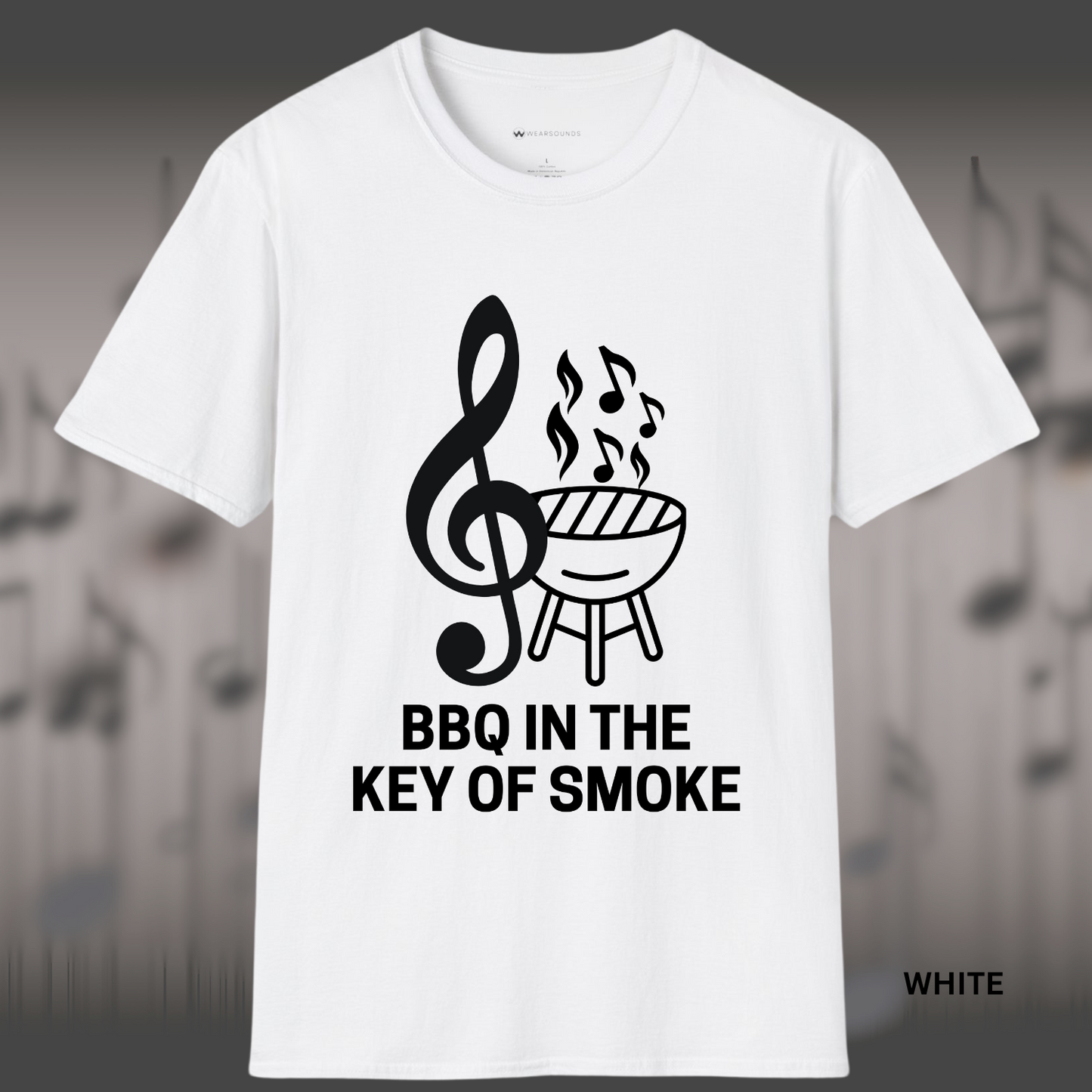 BBQ IN THE KEY OF SMOKE | T-SHIRT - 7 colors - 9 sizes | Light the coals and crank the tunes — grab this design now and bring harmony to your next cookout!