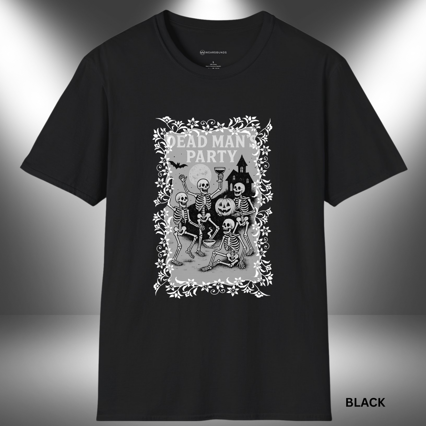 Dead Man’s Party | T-SHIRT - 6 colors - 9 sizes | Spooky Skeleton Party Tee - Raise your glass and join the crew — grab the Dead Man’s Party Tee today and celebrate Halloween in spooky style!