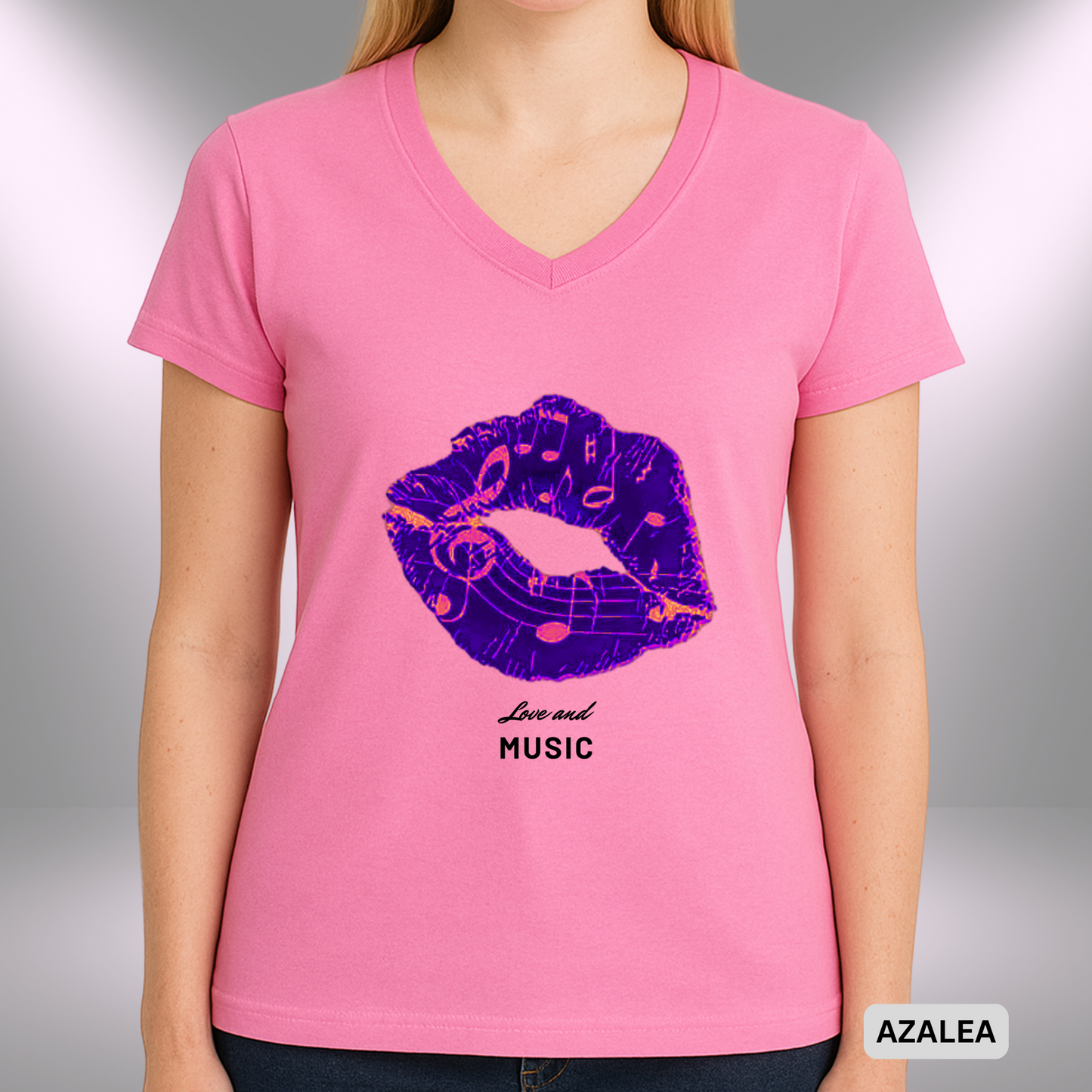 LOVE AND MUSIC (KISS) | Lady's V-Neck | T-SHIRT - 7 colors - 4 sizes