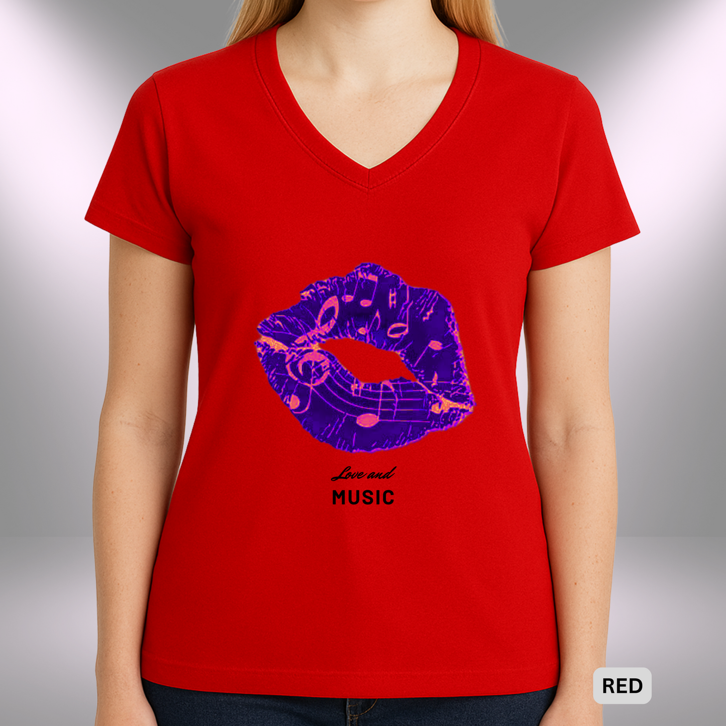 LOVE AND MUSIC (KISS) | Lady's V-Neck | T-SHIRT - 7 colors - 4 sizes