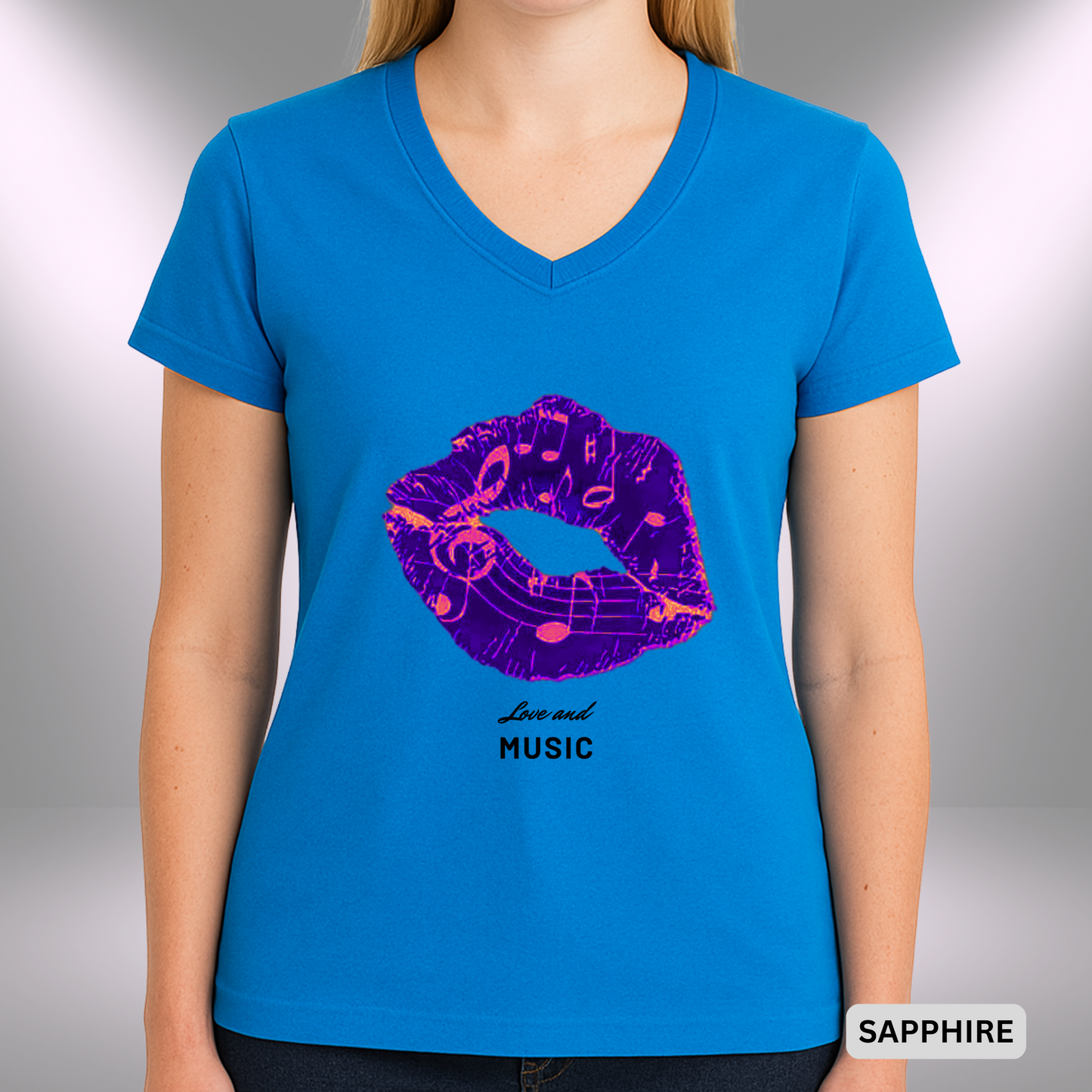 LOVE AND MUSIC (KISS) | Lady's V-Neck | T-SHIRT - 7 colors - 4 sizes