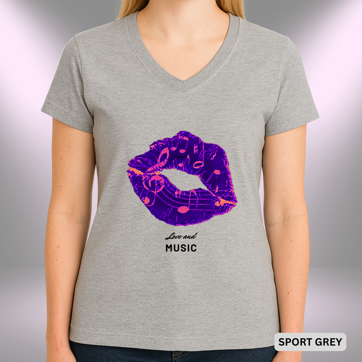 LOVE AND MUSIC (KISS) | Lady's V-Neck | T-SHIRT - 7 colors - 4 sizes