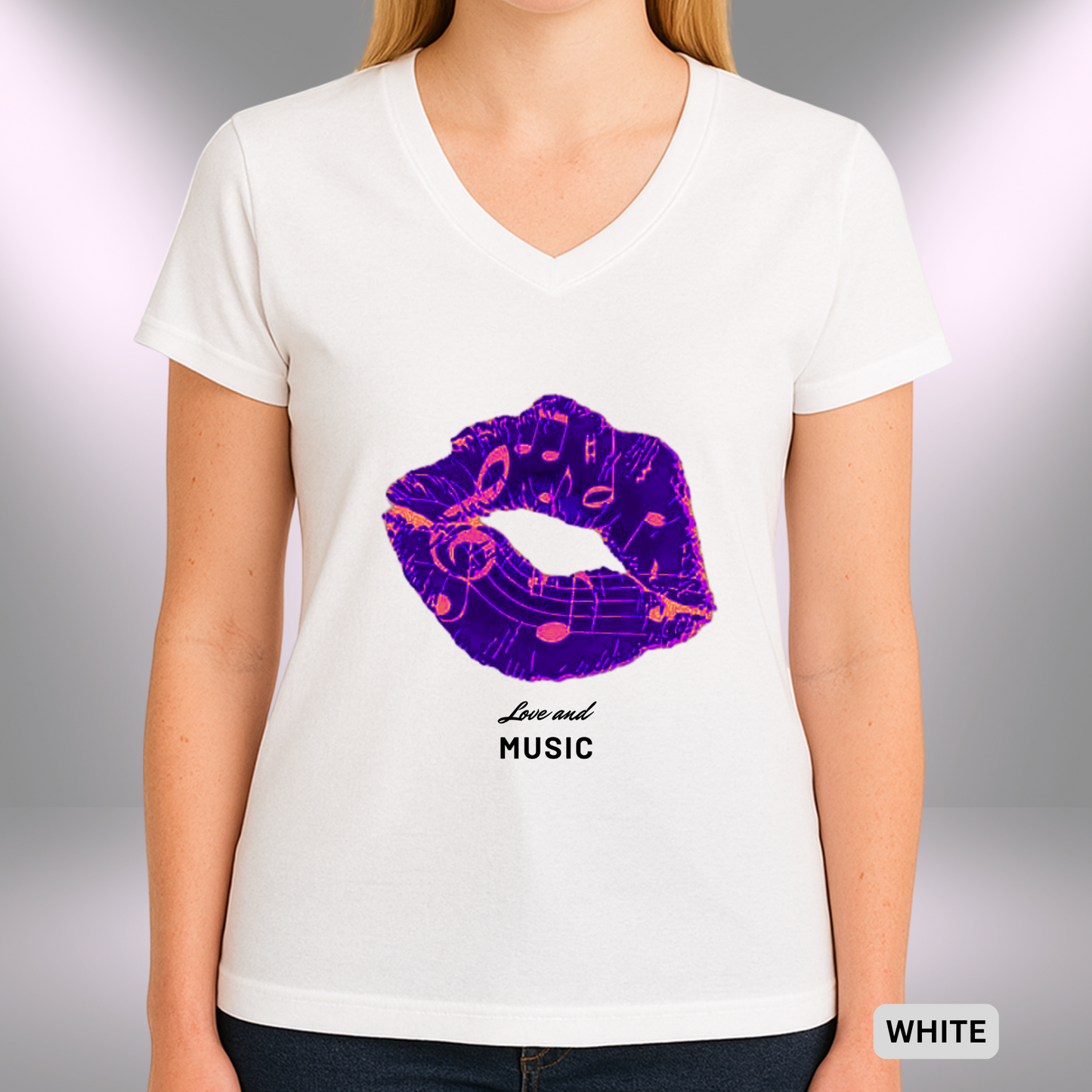 LOVE AND MUSIC (KISS) | Lady's V-Neck | T-SHIRT - 7 colors - 4 sizes