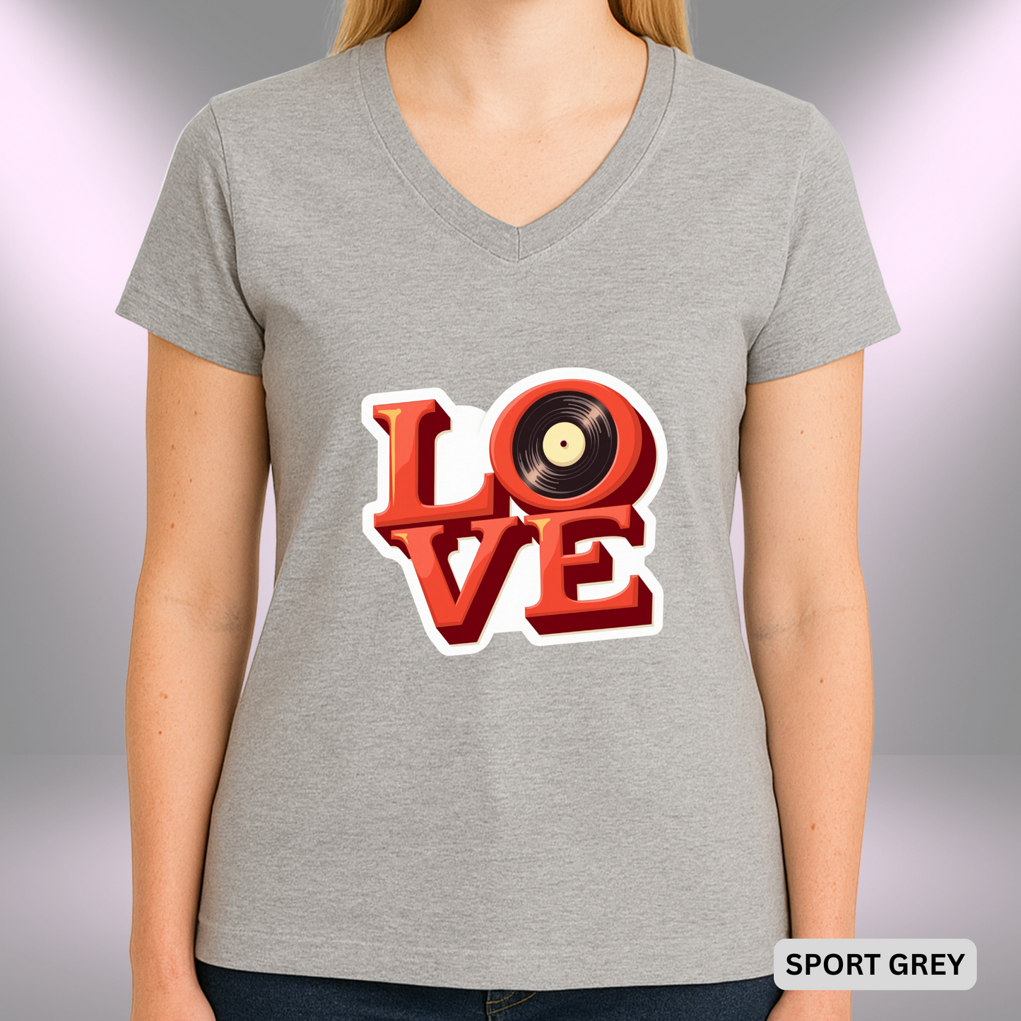 L O V E - (VINYL) | Lady's V-Neck | T-SHIRT - 7 colors - 4 sizes