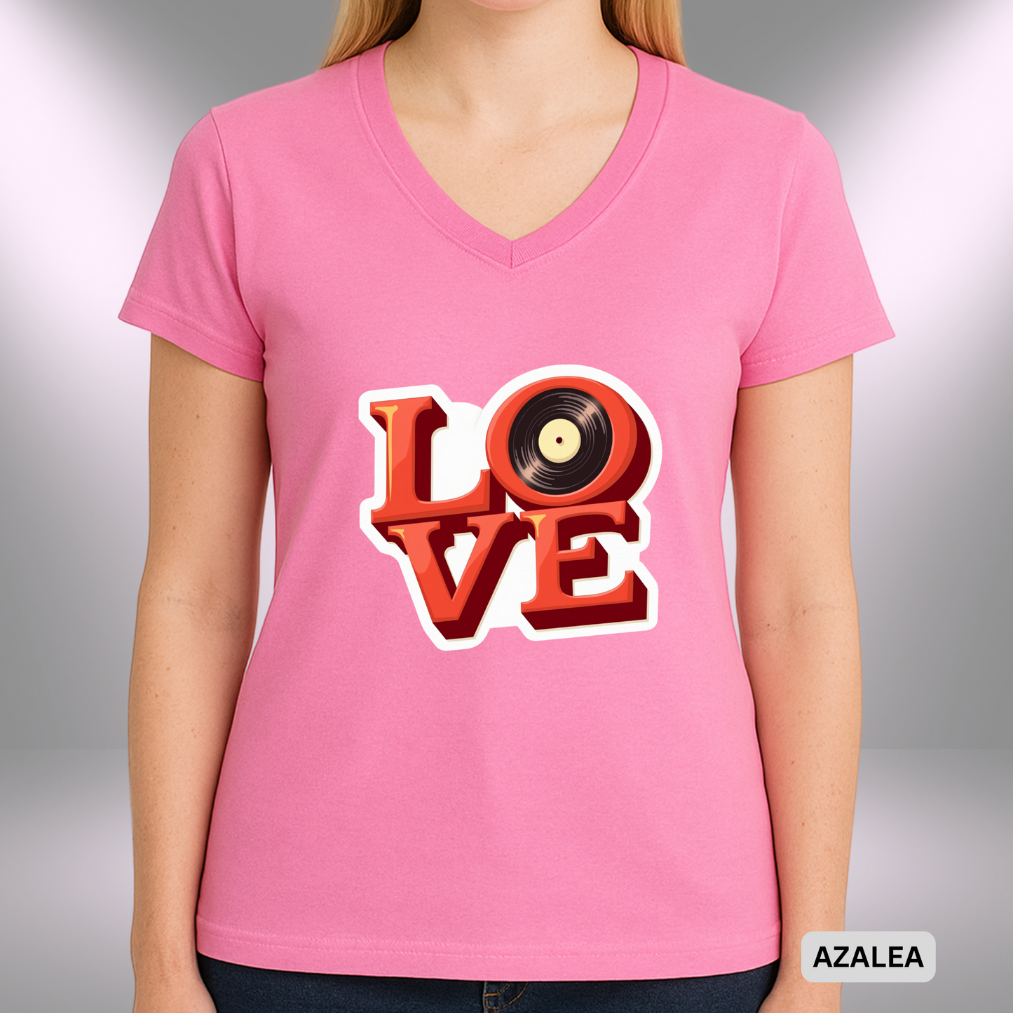 L O V E - (VINYL) | Lady's V-Neck | T-SHIRT - 7 colors - 4 sizes