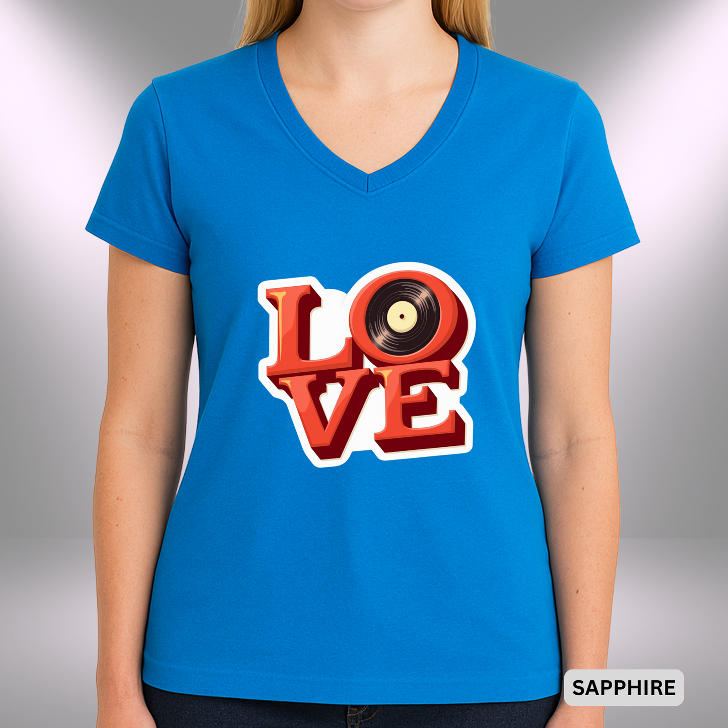 L O V E - (VINYL) | Lady's V-Neck | T-SHIRT - 7 colors - 4 sizes