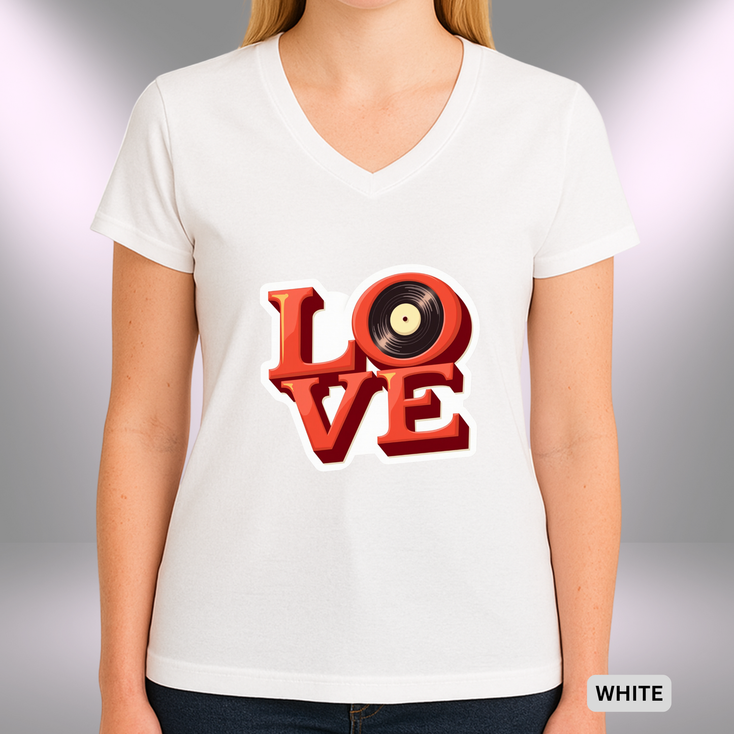 L O V E - (VINYL) | Lady's V-Neck | T-SHIRT - 7 colors - 4 sizes
