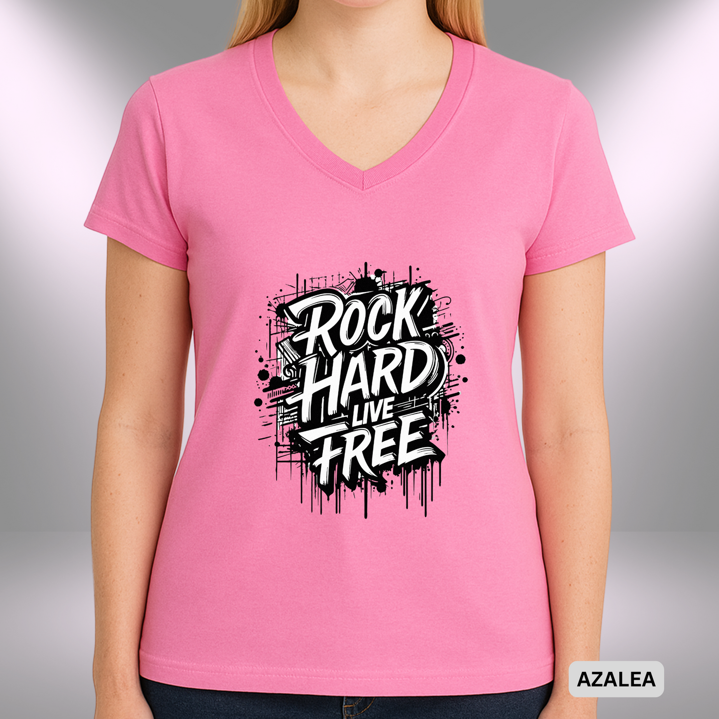 ROCK HARD - LIVE FREE | Lady's V-Neck | T-SHIRT - 7 colors - 4 sizes