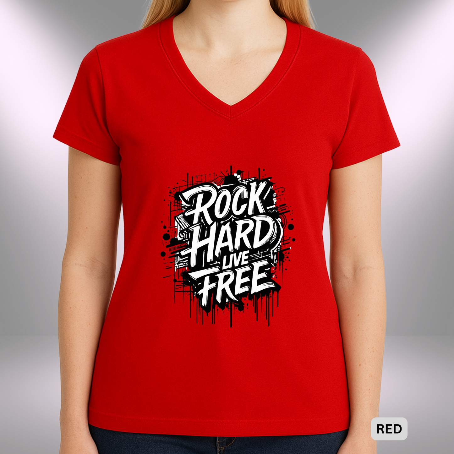 ROCK HARD - LIVE FREE | Lady's V-Neck | T-SHIRT - 7 colors - 4 sizes