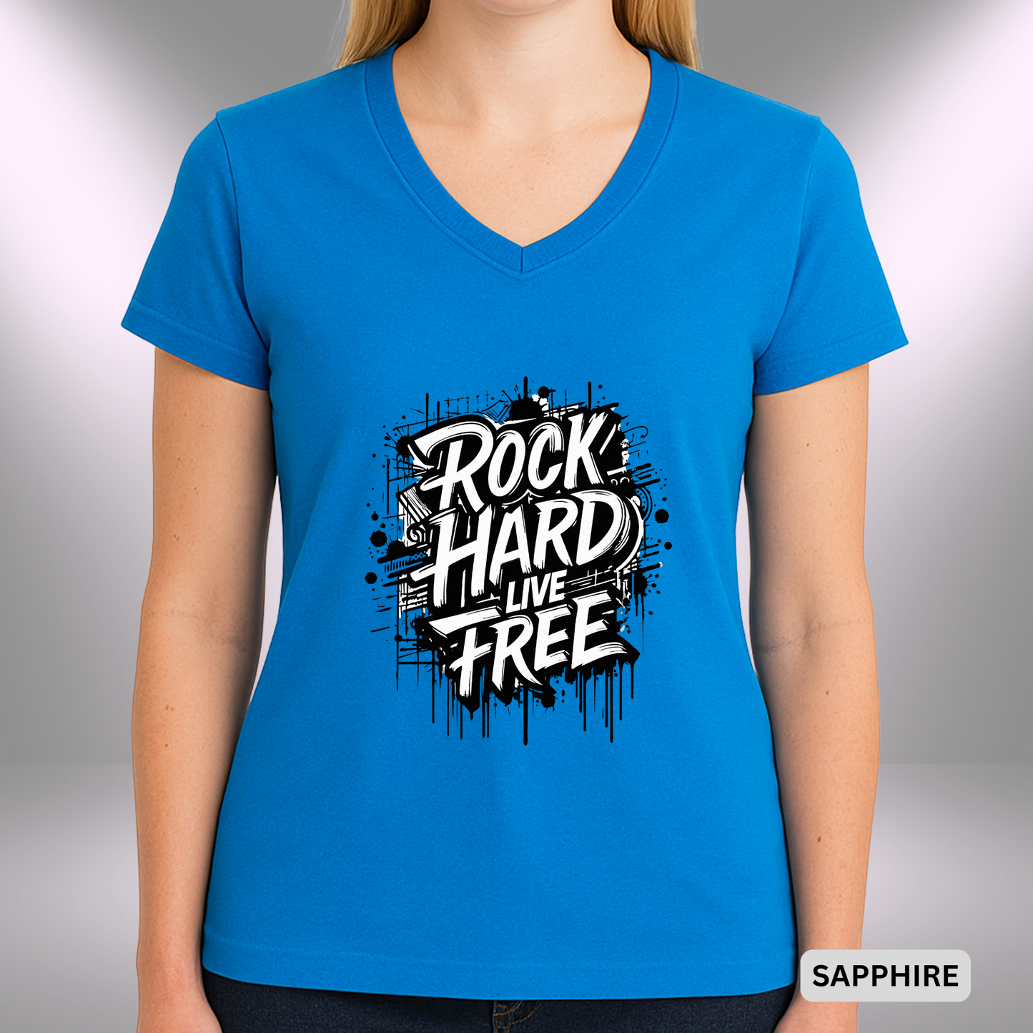 ROCK HARD - LIVE FREE | Lady's V-Neck | T-SHIRT - 7 colors - 4 sizes
