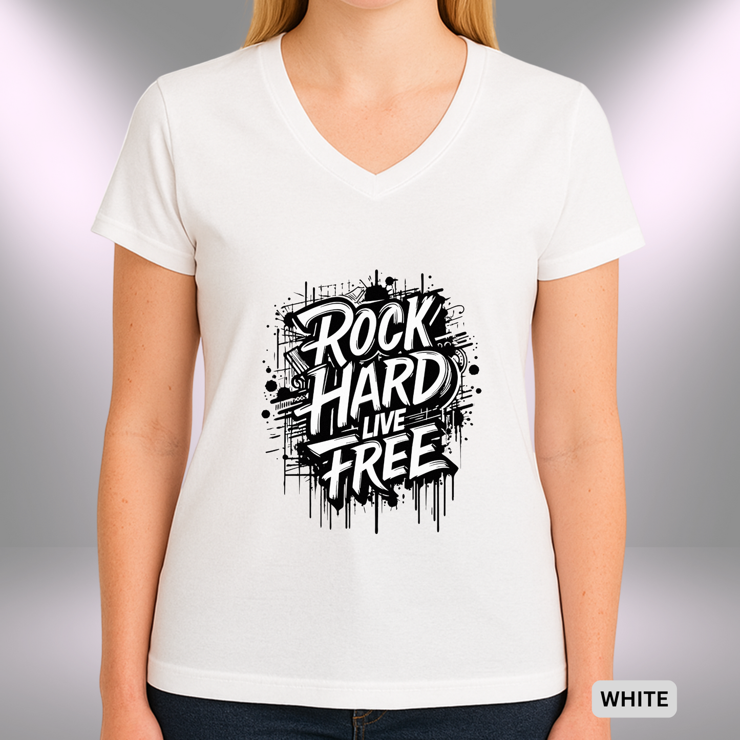 ROCK HARD - LIVE FREE | Lady's V-Neck | T-SHIRT - 7 colors - 4 sizes