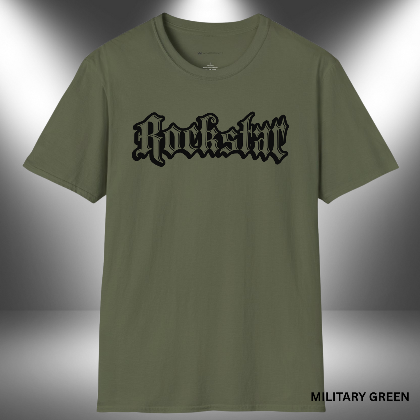 grunge-style 'Rockstar' text in gothic font — bold music graphic celebrating rock culture and rebellious streetwear fashion.