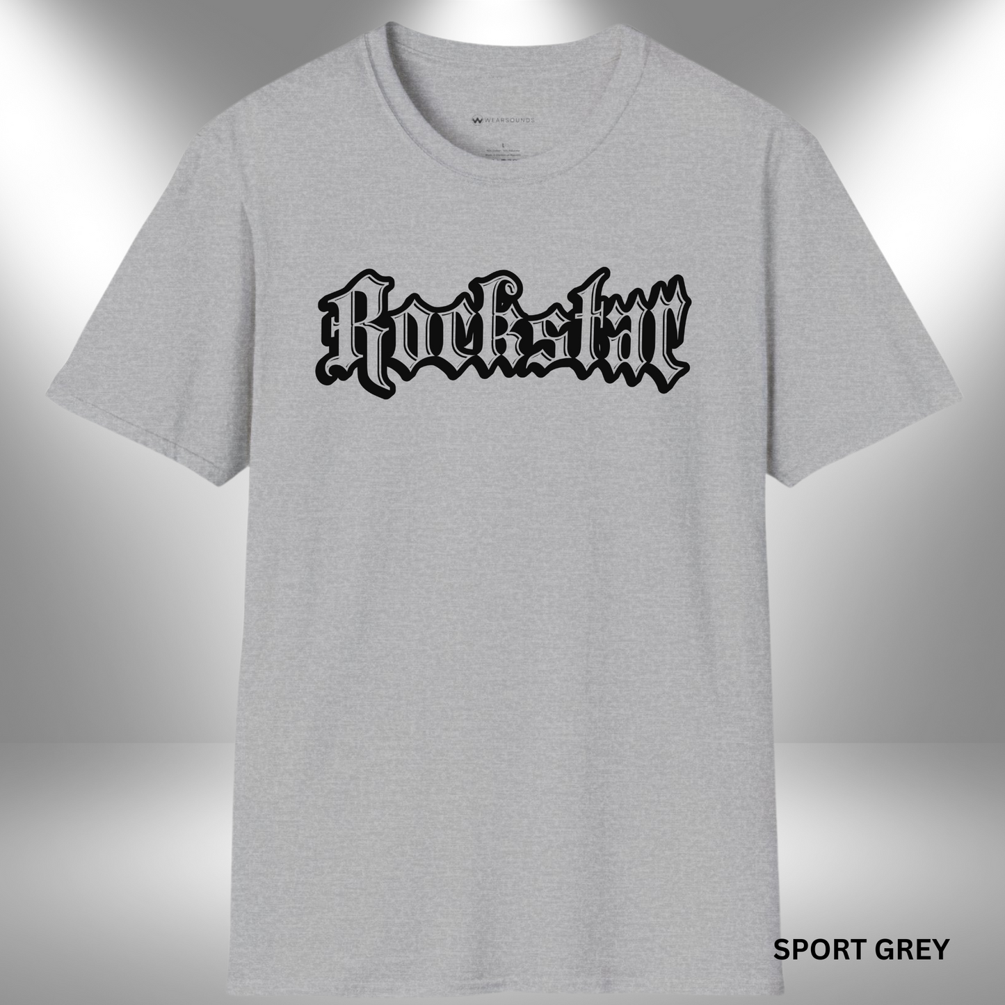 grunge-style 'Rockstar' text in gothic font — bold music graphic celebrating rock culture and rebellious streetwear fashion.