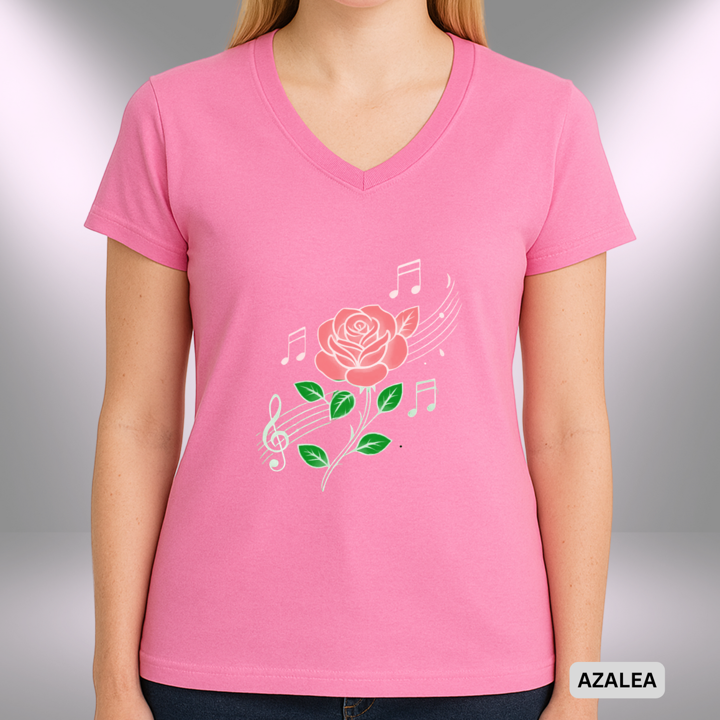 ROSE MUSIC (Red Flower) | Lady's V-Neck | T-SHIRT - Limited colors - 4 sizes