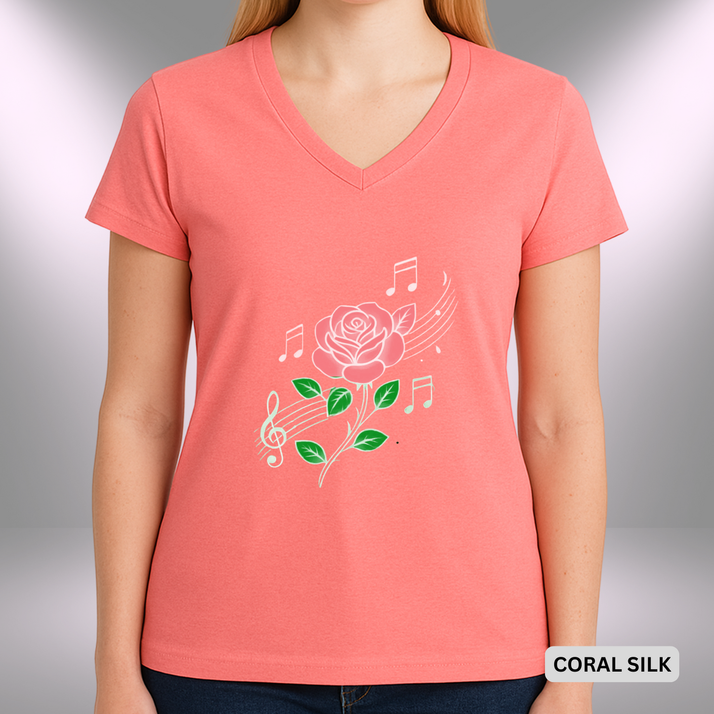 ROSE MUSIC (Red Flower) | Lady's V-Neck | T-SHIRT - Limited colors - 4 sizes