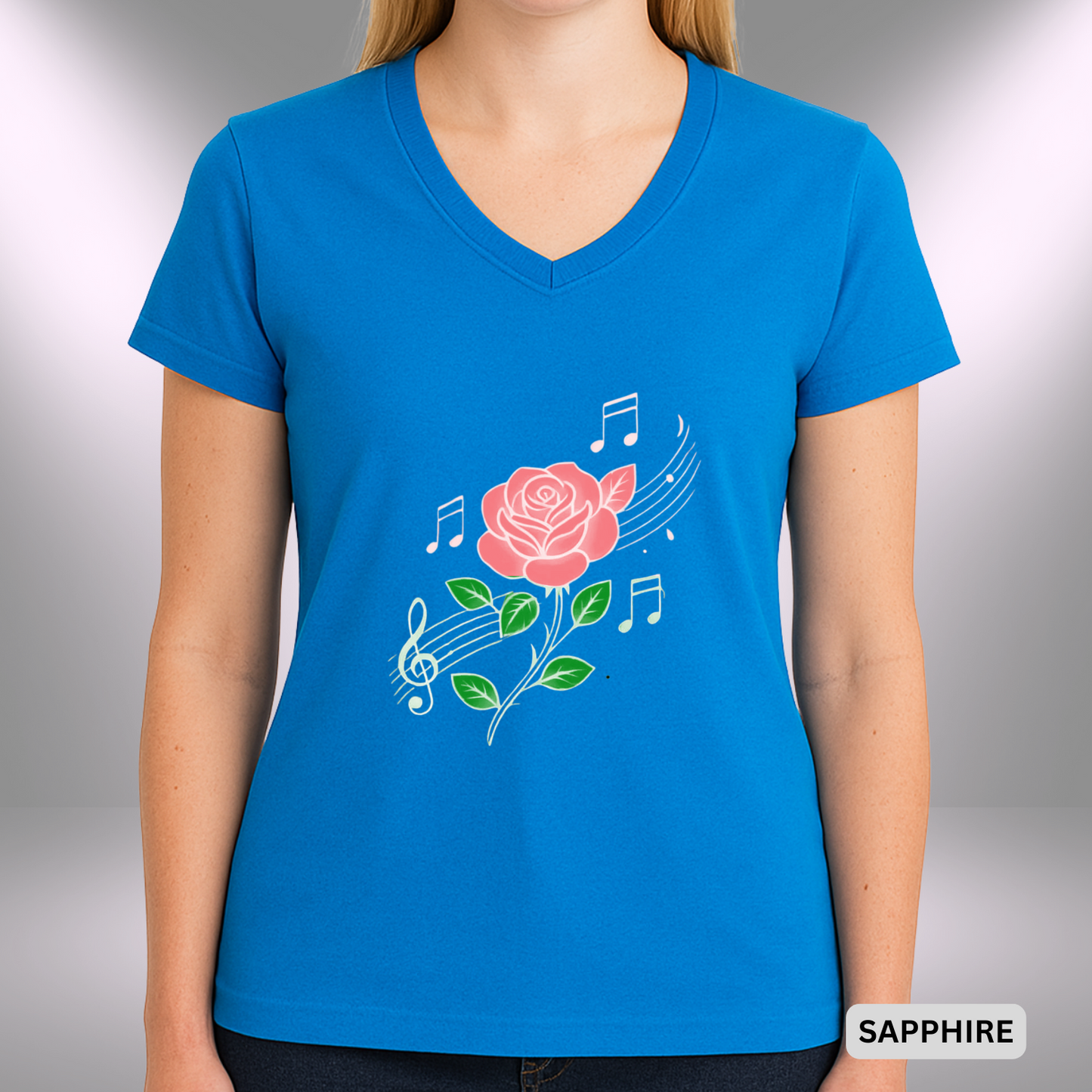 ROSE MUSIC (Red Flower) | Lady's V-Neck | T-SHIRT - Limited colors - 4 sizes