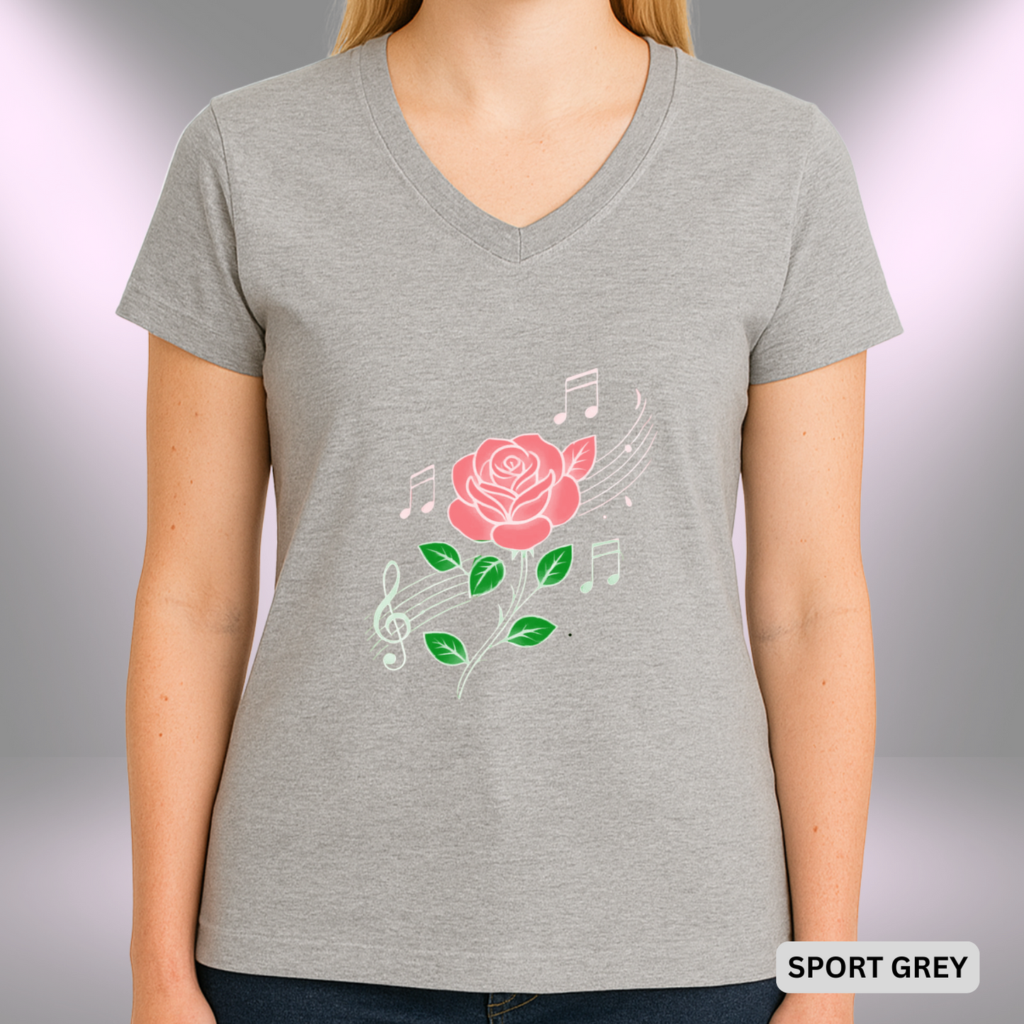 ROSE MUSIC (Red Flower) | Lady's V-Neck | T-SHIRT - Limited colors - 4 sizes