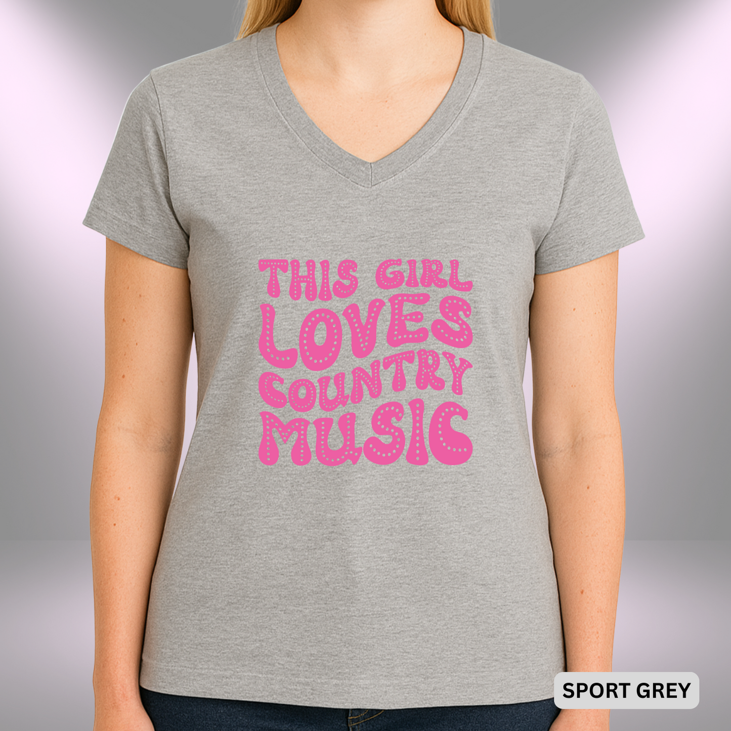 THIS GIRL LOVES COUNTRY MUSIC | Lady's V-Neck | T-SHIRT - 7 colors - 4 sizes | Turn it up and sing it loud—this girl definitely loves her country music. 💙🎶