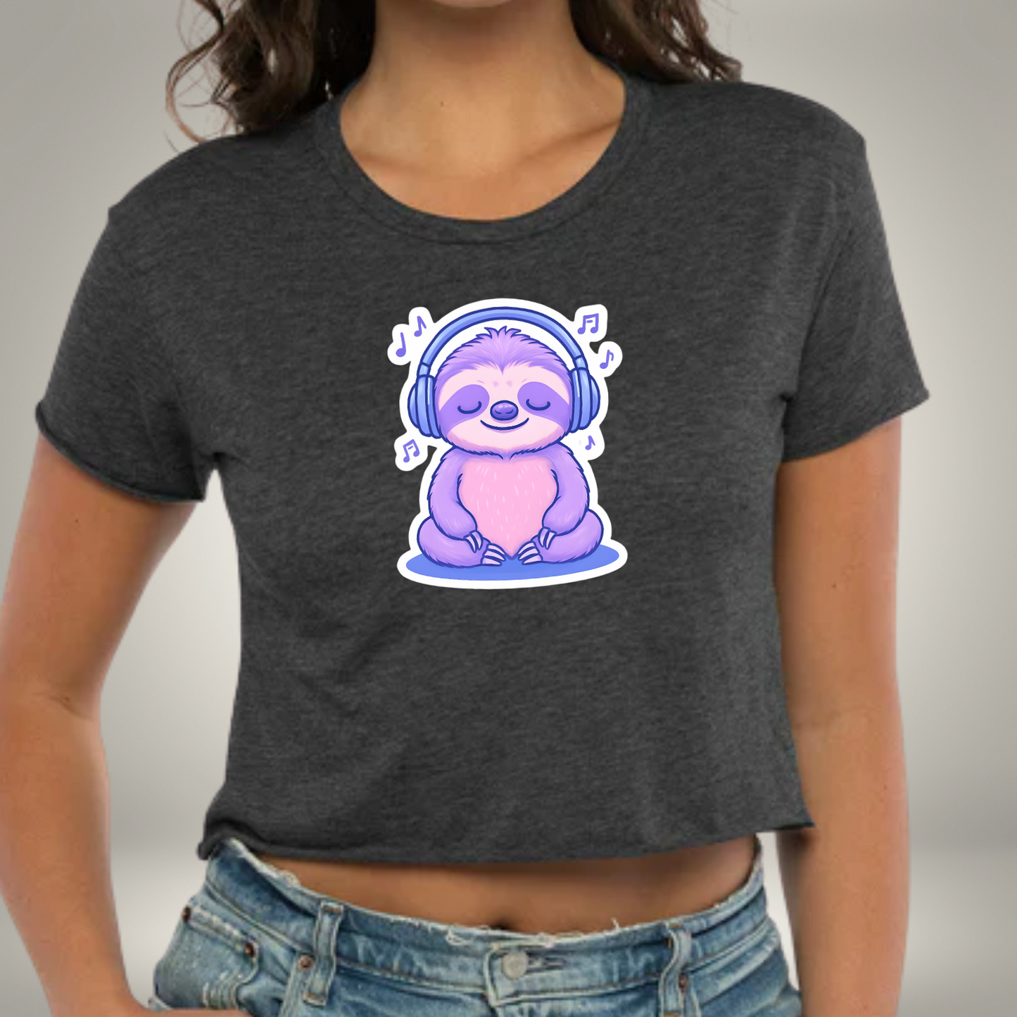 ZEN BEATS SLOTH | WOMEN'S FESTIVAL CALI CROP T-SHIRT | 3 Colors - 6 Sizes - Grab yours now and let your chill shine!