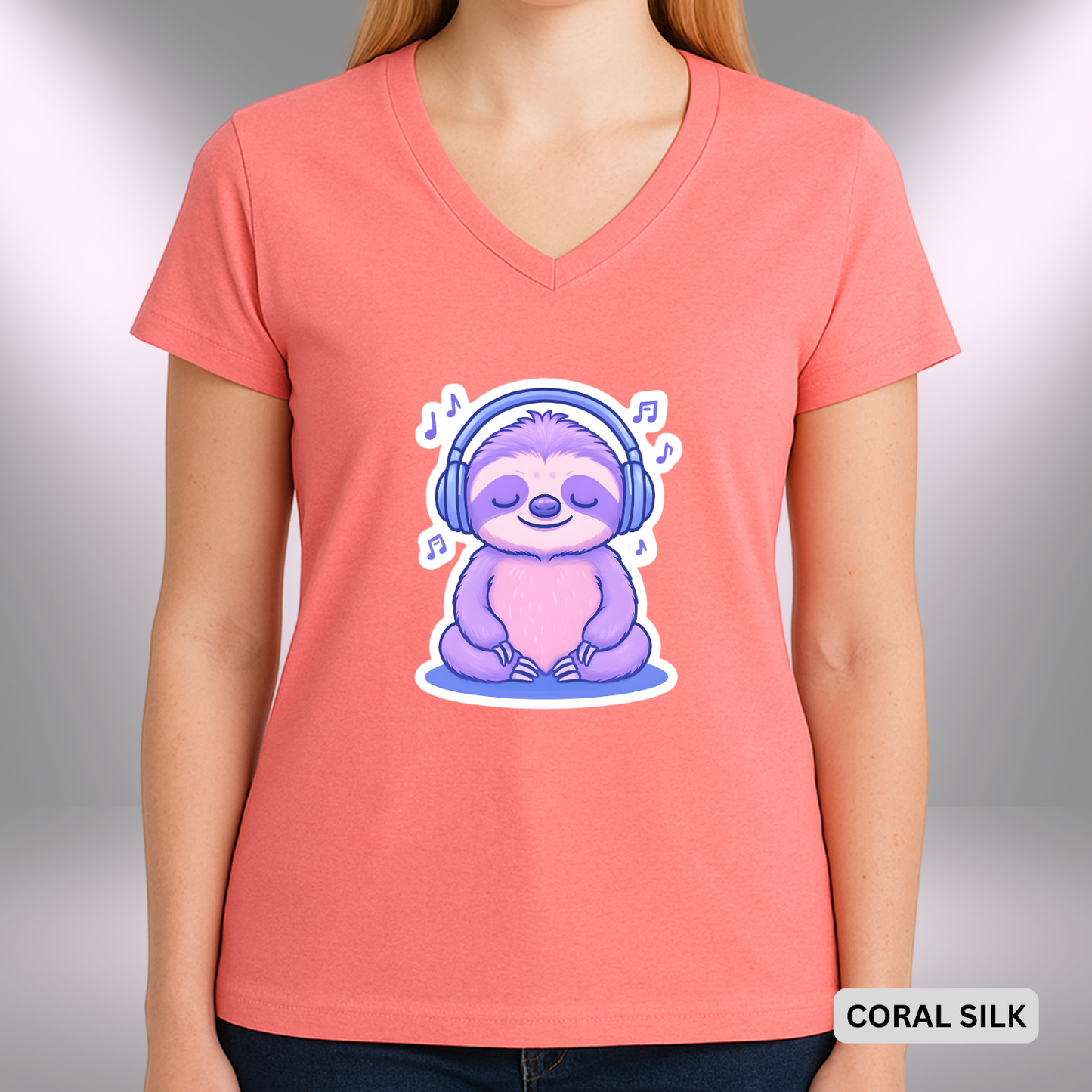 ZEN BEATS SLOTH | Lady's V-Neck | T-SHIRT - 7 colors - 4 sizes | Grab yours now and let your chill shine!
