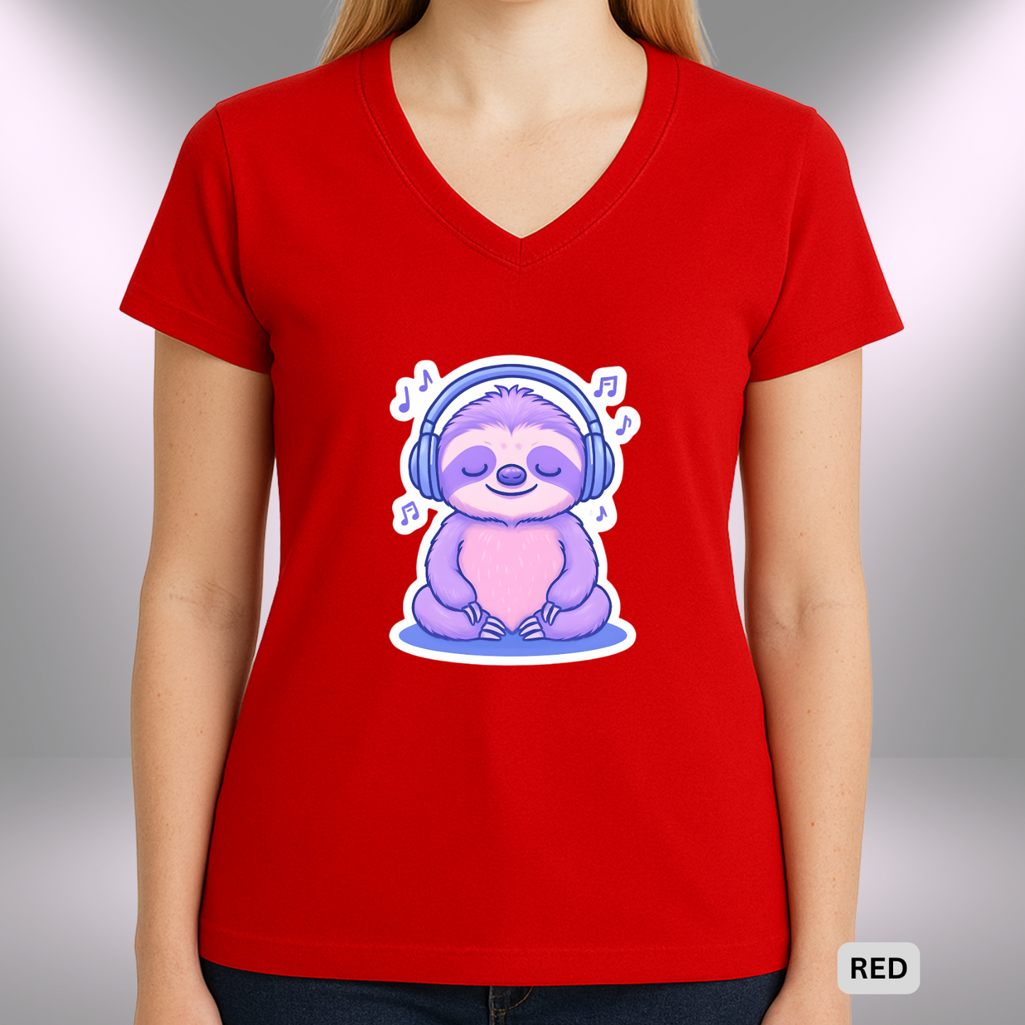 ZEN BEATS SLOTH | Lady's V-Neck | T-SHIRT - 7 colors - 4 sizes | Grab yours now and let your chill shine!