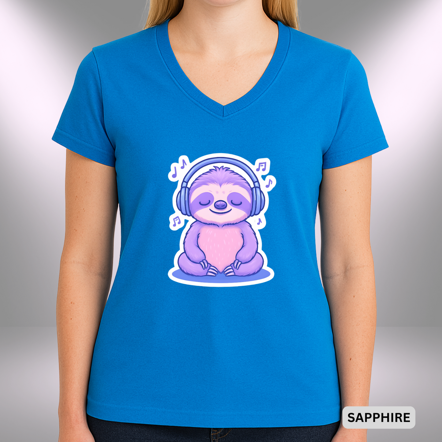 ZEN BEATS SLOTH | Lady's V-Neck | T-SHIRT - 7 colors - 4 sizes | Grab yours now and let your chill shine!