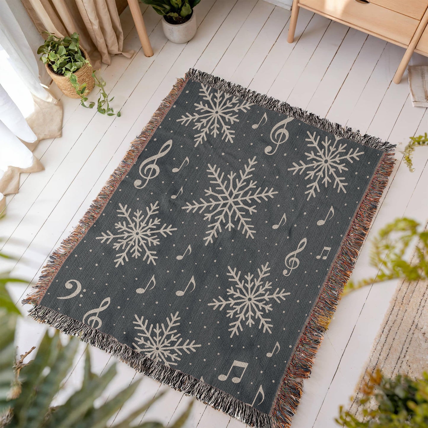Snowfall Symphony – Music & Winter Woven Blanket