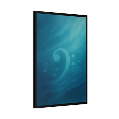 MELODY IN BLUE - BASS  | Canvas Print, Music Decor,  Abstract wall art featuring a translucent bass clef and flowing musical staff - 20" x 30" (vertical) - Gift for Musicians, Room Decor, Recording Studios,