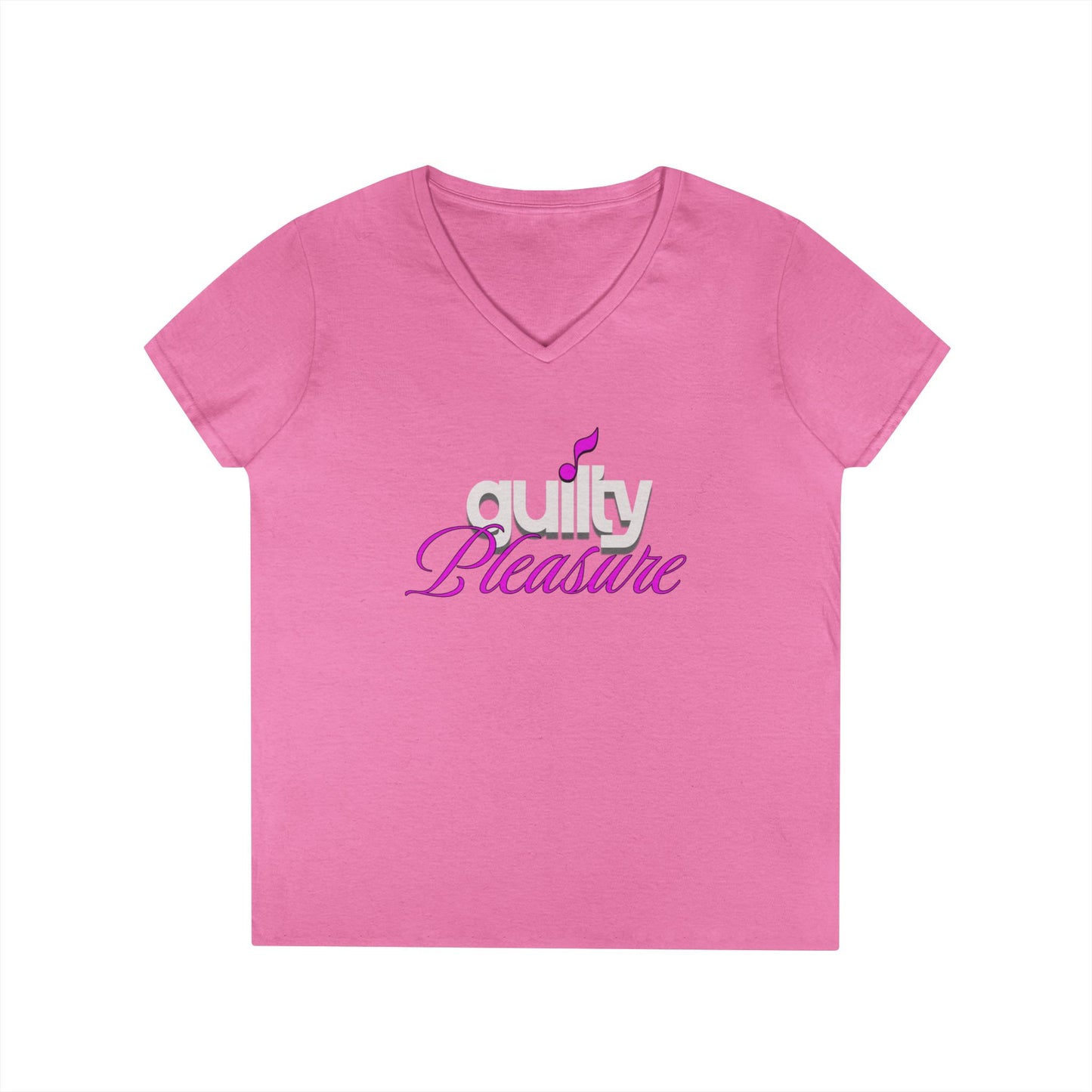 GUILTY PLEASURE |  Lady's V-Neck  | T-SHIRT - 6 colors - 4 sizes | Celebrate your sound with a wink and a vibe.