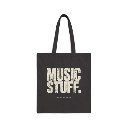 Music Stuff Canvas Tote Bag — Vintage Distressed Typography Music Lover Grocery Tote