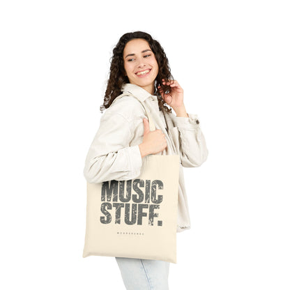 Music Stuff Canvas Tote Bag — Vintage Distressed Typography Music Lover Grocery Tote