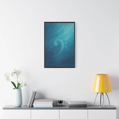 MELODY IN BLUE - BASS  | Canvas Print, Music Decor,  Abstract wall art featuring a translucent bass clef and flowing musical staff - 20" x 30" (vertical) - Gift for Musicians, Room Decor, Recording Studios,