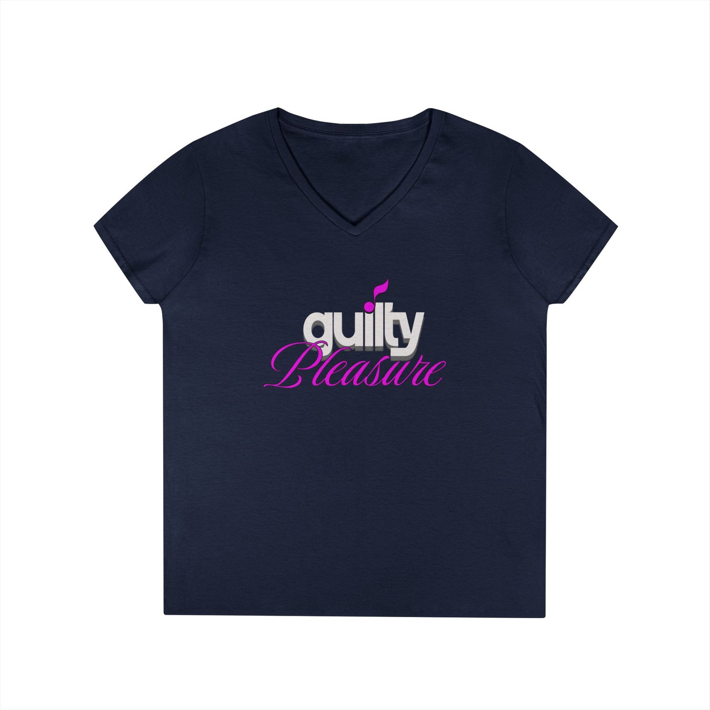 GUILTY PLEASURE |  Lady's V-Neck  | T-SHIRT - 6 colors - 4 sizes | Celebrate your sound with a wink and a vibe.