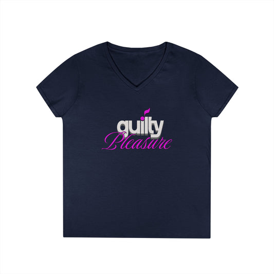 GUILTY PLEASURE |  Lady's V-Neck  | T-SHIRT - 6 colors - 4 sizes | Celebrate your sound with a wink and a vibe.