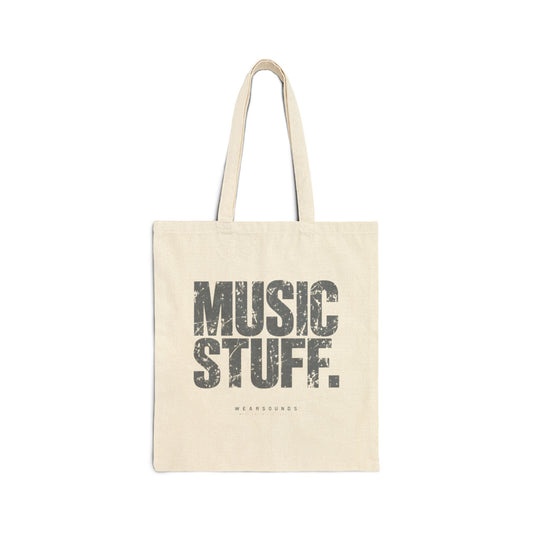 Music Stuff Canvas Tote Bag — Vintage Distressed Typography Music Lover Grocery Tote