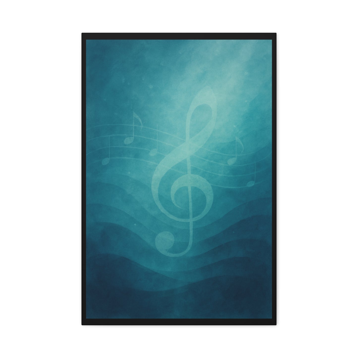 MELODY IN BLUE - TREBLE | Canvas Print, Music Decor,  Abstract wall art featuring a translucent treble clef and flowing musical staff - 20" x 30" (vertical) - Gift for Musicians, Room Decor, Recording Studios,