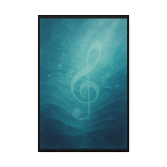 MELODY IN BLUE - TREBLE | Canvas Print, Music Decor,  Abstract wall art featuring a translucent treble clef and flowing musical staff - 20" x 30" (vertical) - Gift for Musicians, Room Decor, Recording Studios,