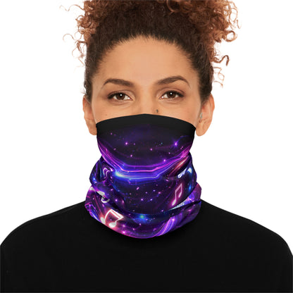 Music Galaxy Neck Gaiter — Neon Soundwave Notes Lightweight Face Covering